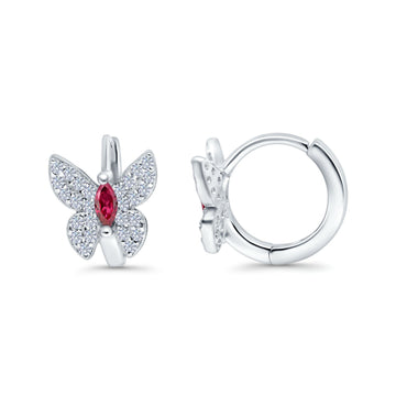 Butterfly Marquise Lever Back Earrings Hoop Huggie Design Simulated Ruby CZ 925 Sterling Silver (12mm)